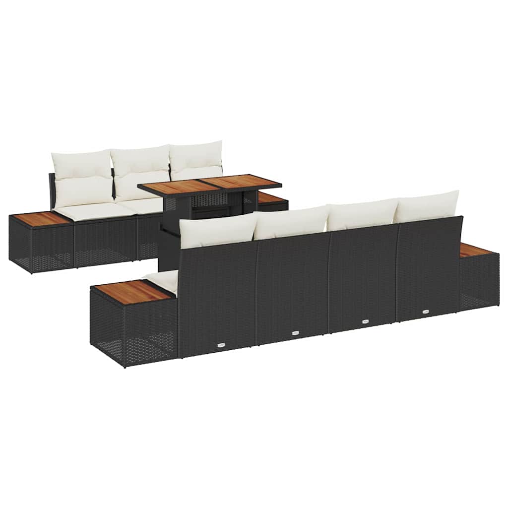 Garten-Sofa-Set mit Speicher 8 pcs Schwarz Poly Rattan